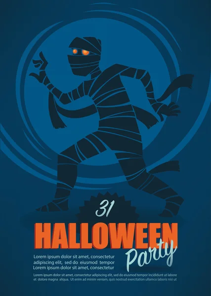 Halloween party, pozdrowienie plakat z mumia obrazu — Wektor stockowy