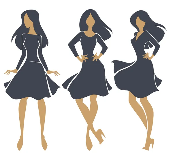 Three fashionable girl silhouettes — Stock Vector