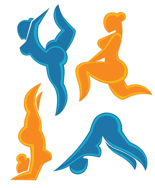 Práctica de yoga y otros ejercicios, para mujeres con sobrepeso — Archivo Imágenes Vectoriales