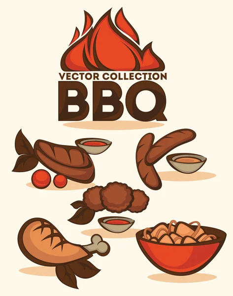 BBQ collezione vettoriale di emblemi e illustrazioni — Vettoriale Stock