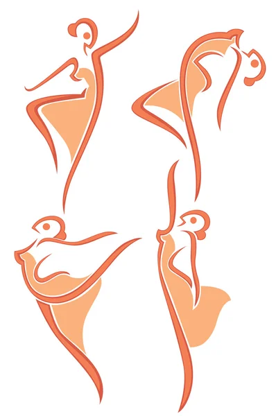 Vector collection of abstract women in dancing poses — Stock Vector