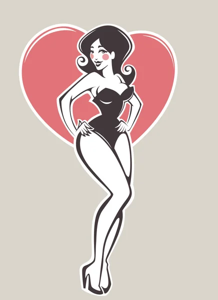 Sexy pin up chica en beige fondo — Vector de stock