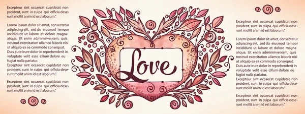 Watercolor love banner in doodle style — Stock Vector