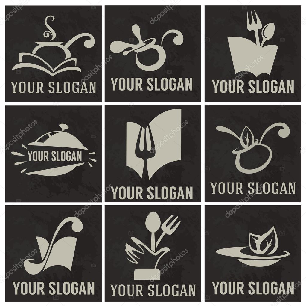 Cooking and food logo on blackboard baclground