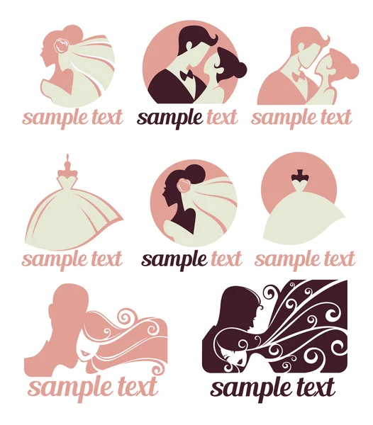 Bride and groom, wedding icons emblems logo — Stock Vector
