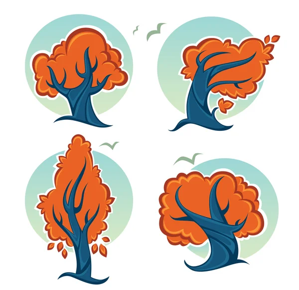 エコロジー、自然、秋の木印とアイコンのベクトルを設定 — ストックベクタ