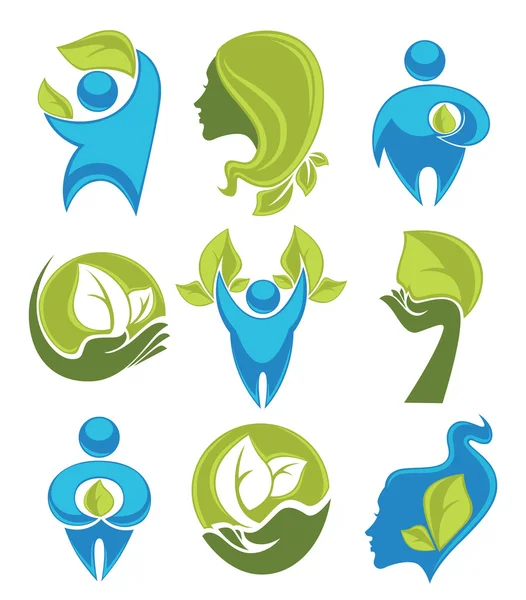 Ecological people, symbols and emblems — Stock Vector