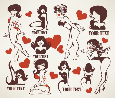 pinup kız illüstrasyon ve logo vektör toplama