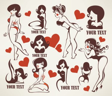 vector collection of pinup girls illustration and logo