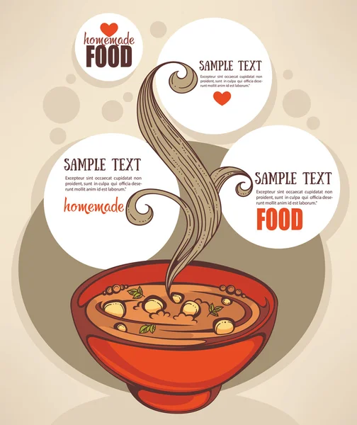 Plantilla de diseño de sopa de verduras. Menú de comida casera fondo — Archivo Imágenes Vectoriales