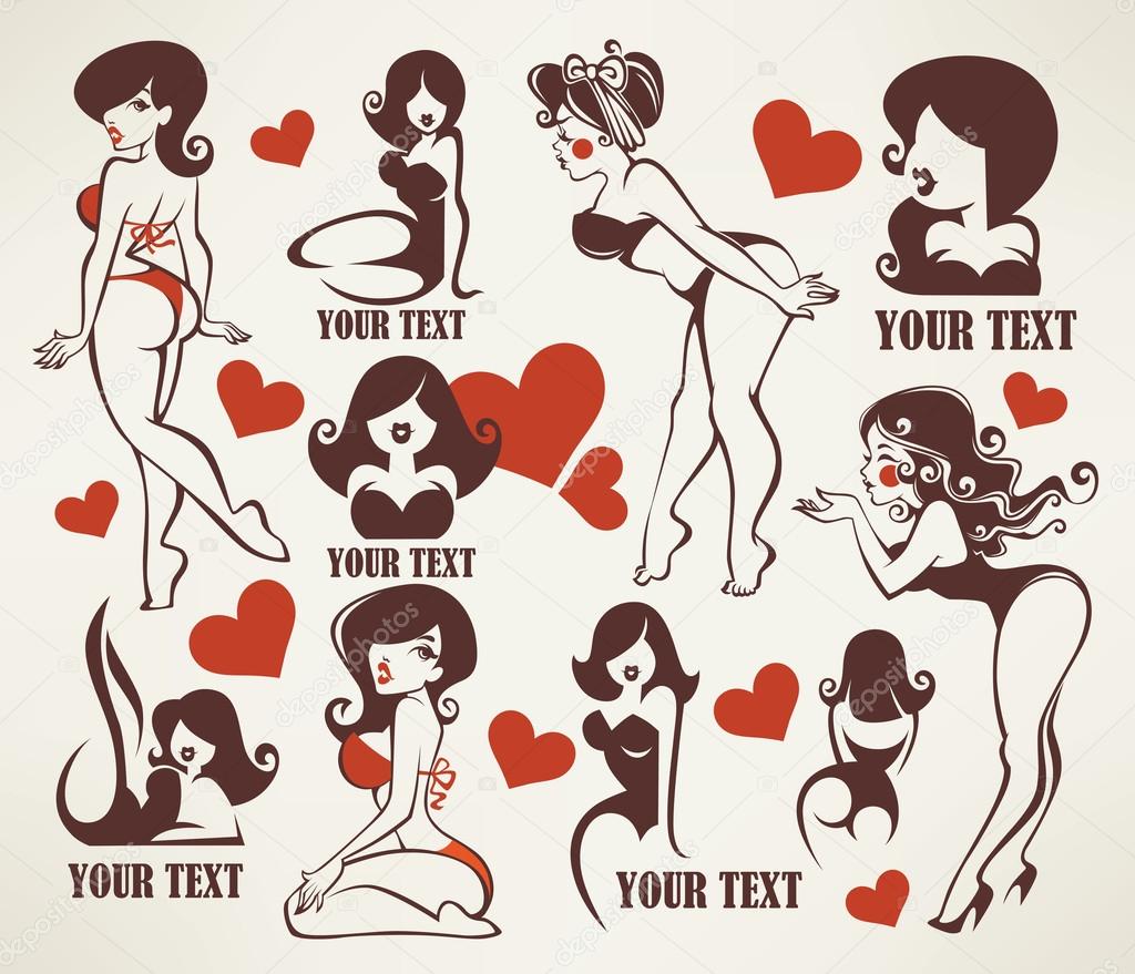 Vector collection of pinup girls illustration and logo