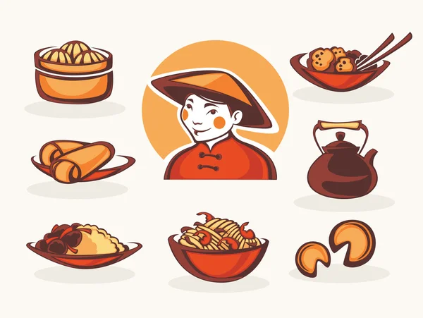 Colección vectorial de comida china símbolo — Vector de stock