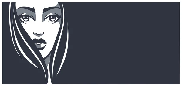 Mooie schoonheid banner, vector afbeelding van het meisje gezicht met plaats — Stockvector