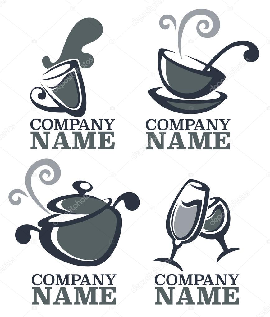 Vector collection of monochrome  cooking equipment and food symbols and log