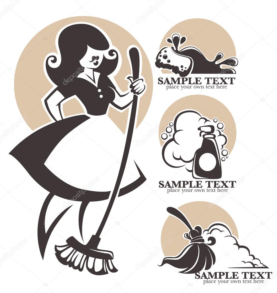 Retro vector collection, cleaning emblems, logo, symbols