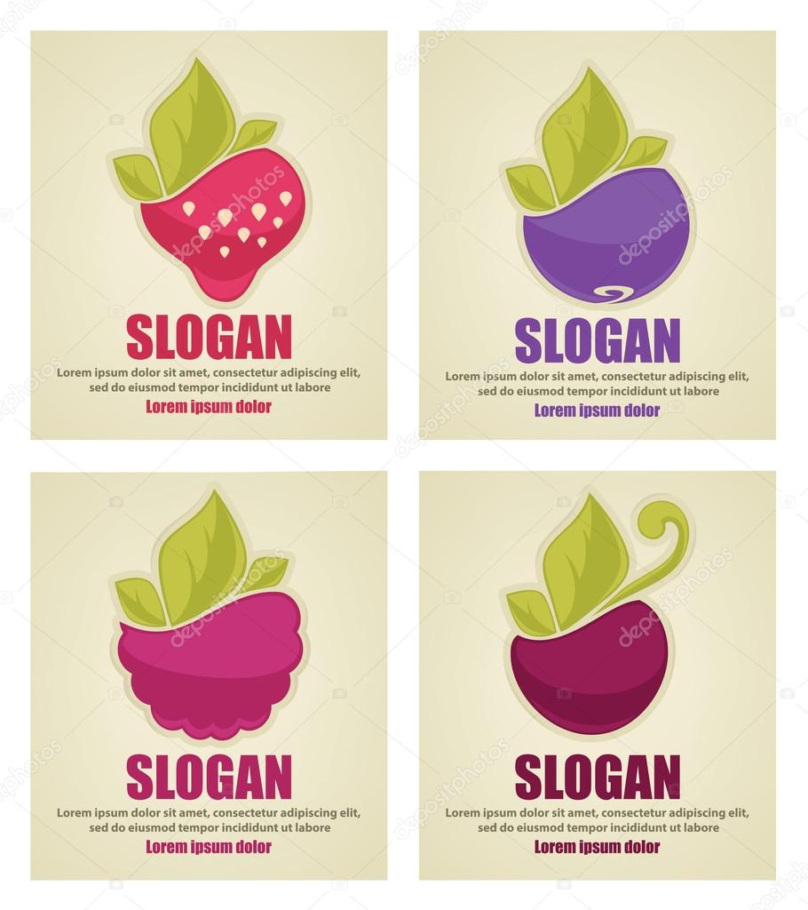 Vector collection of fresh stylized berries, logo stickers and emblem