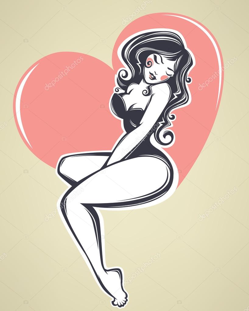 sexy pin up girl on beige background