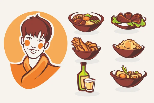 Colección vectorial de símbolos de comida coreana — Vector de stock