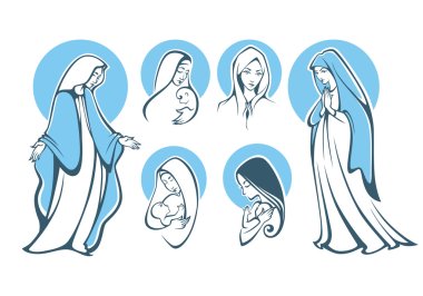 vector illustrations of praying virgin Mar