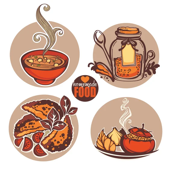 Домашняя еда, векторная иллюстрация пищевых продуктов — стоковый вектор