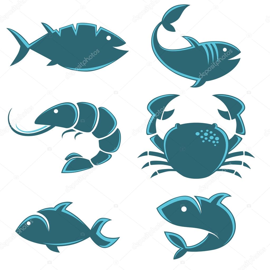 Set of vector fish icons, signs, symbols and emblems