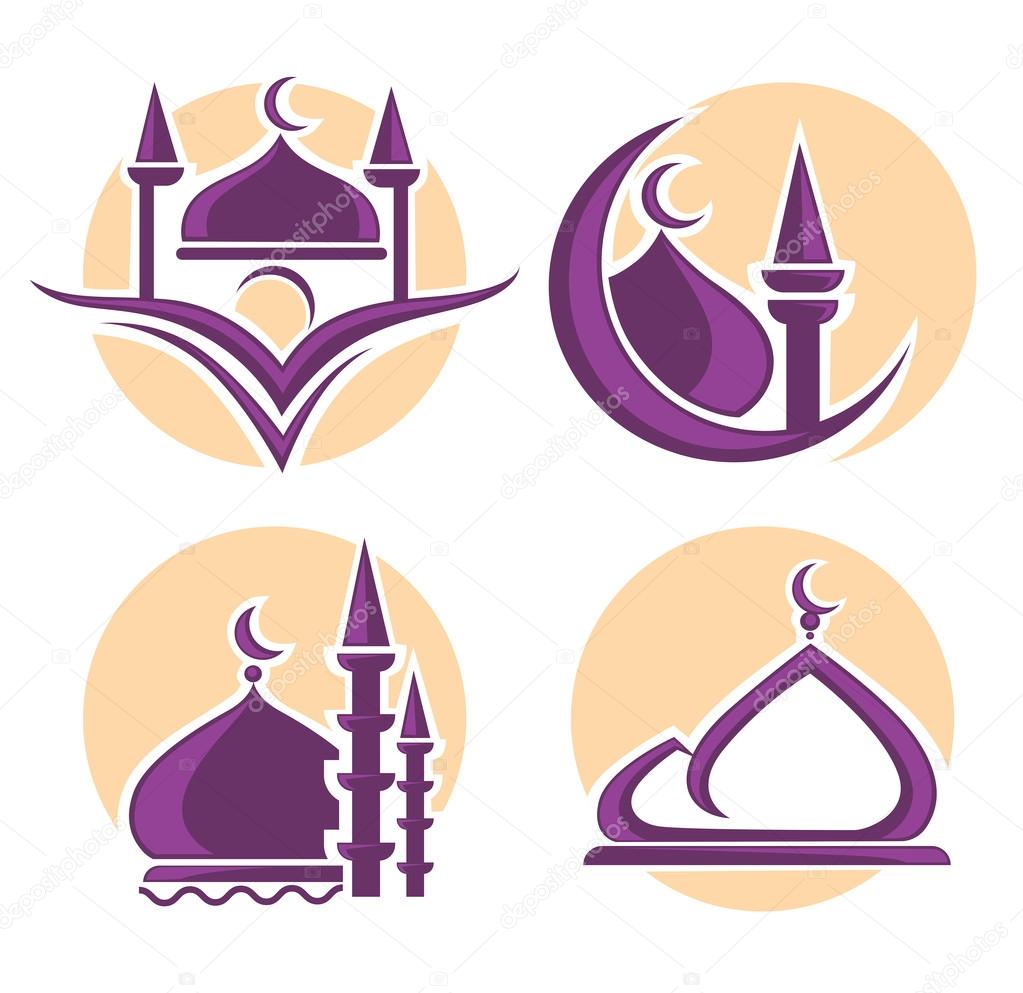 Islam icons symbols and logo, vector collection