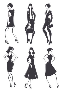 Moda kız siluetlerinin vektör koleksiyonu