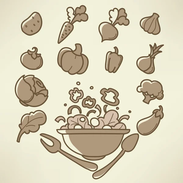 Raccolta vettoriale di immagini vegetali in stile doodle — Vettoriale Stock