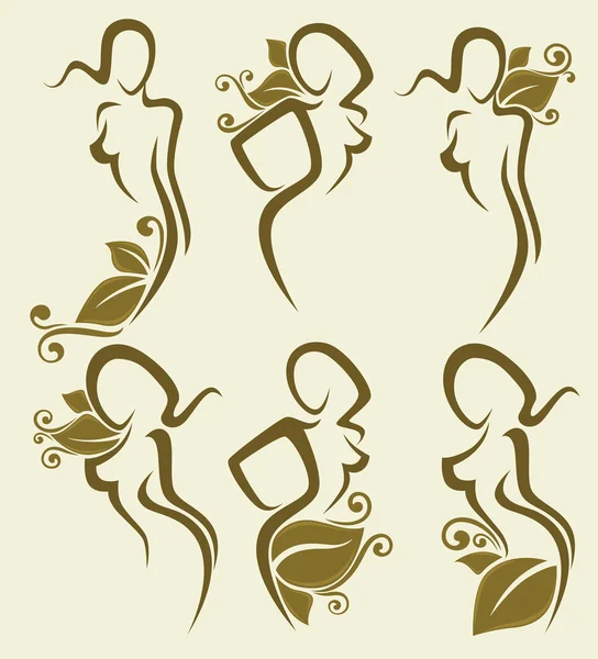 Colección vectorial de imágenes de chica simple condecoración floral — Vector de stock