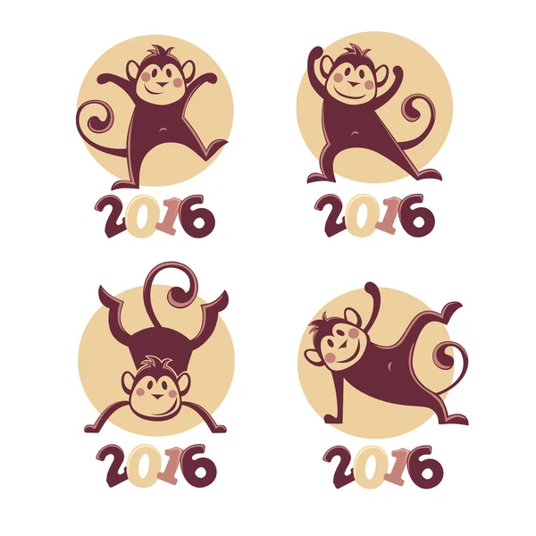 Komik maymun siluetleri, 2016 semboller vektör toplama — Stok Vektör
