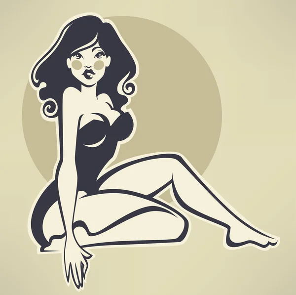 Sexy pinup girl on beige background — Stock Vector