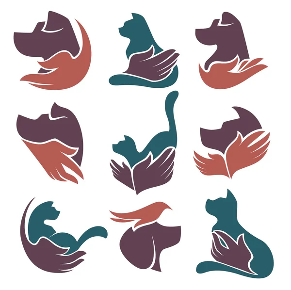 Mascotas amor y friendshep, colección vectorial de símbolos animales — Archivo Imágenes Vectoriales