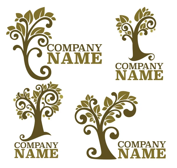 Wektor zbiór drzew i liści znaki, logo i symbole — Wektor stockowy