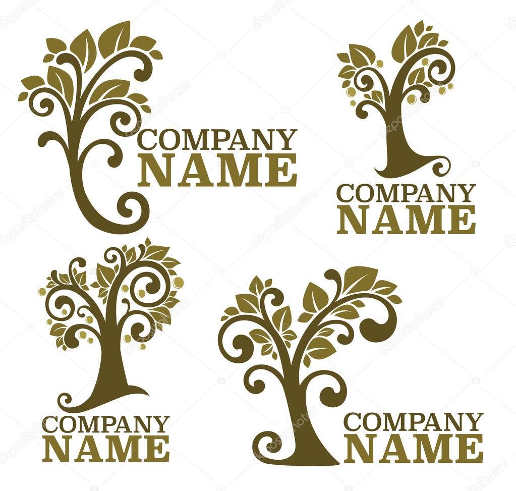 Vector collection of  trees and leaf signs, logo and symbols