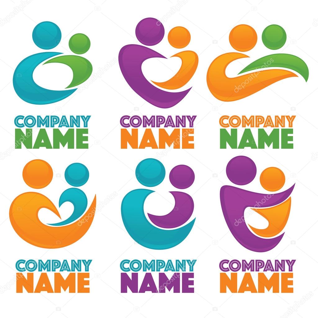 Vector set of people, family, love and happiness log