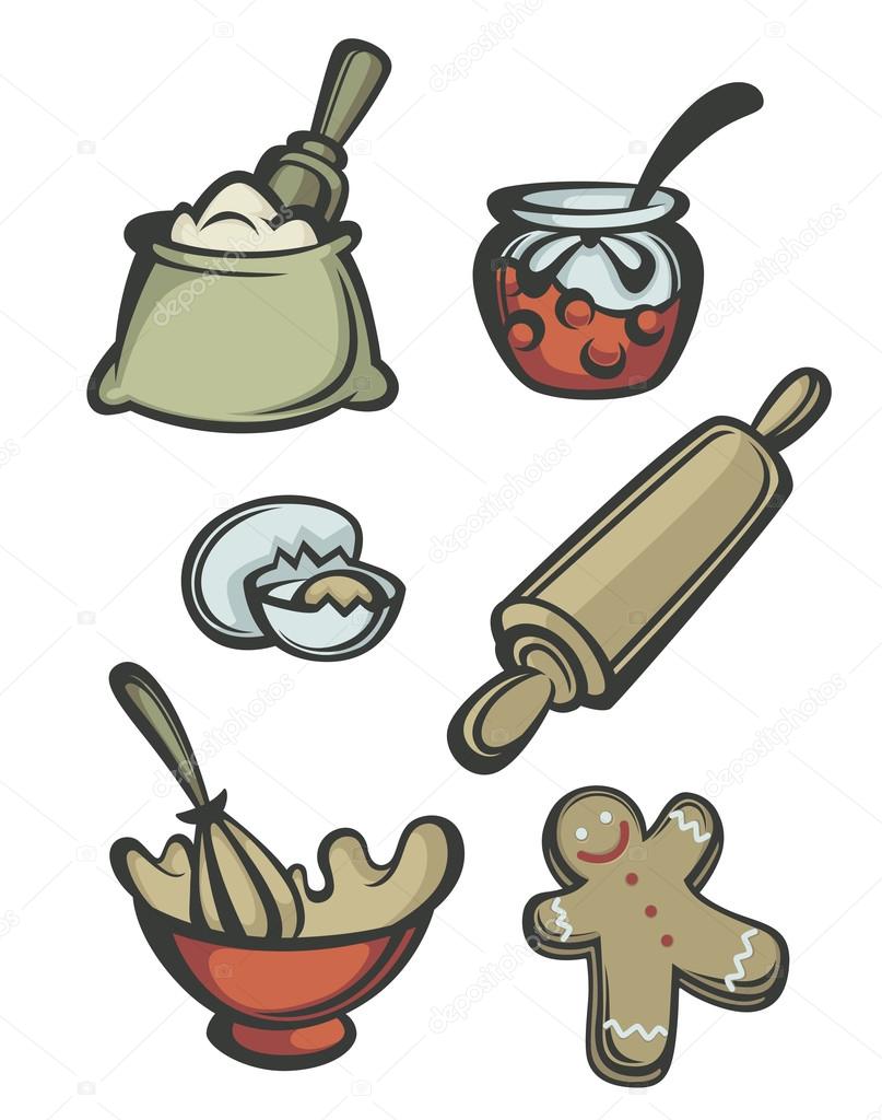 New Year cooking collection, vector emblems and symbols