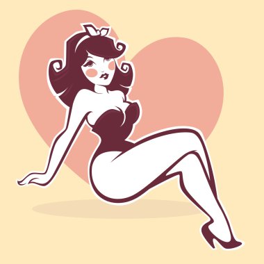 sexy pinup girl on beige background, vector greeting card clipart