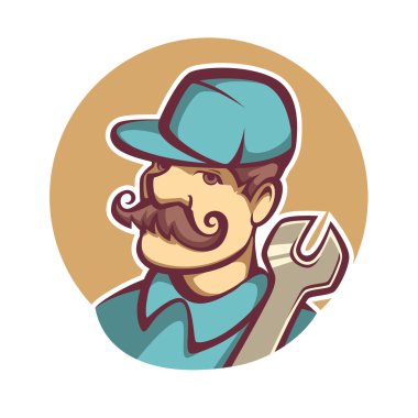 Bir erkek mekanik karikatür amblemi vektör görüntü