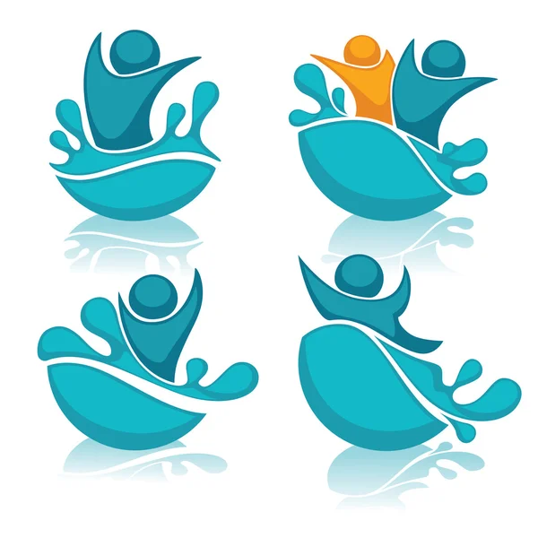 Collezione vettoriale del parco acquatico e le azioni di nuoto logo, emblema — Vettoriale Stock