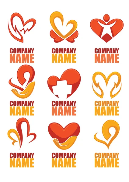 Collection vectorielle de coeur, mains et amour logo, concept, étiquettes — Image vectorielle