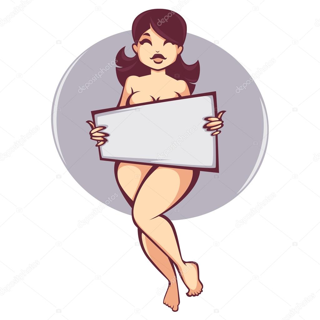 Sexy Cartoon Girl Holding A Board For Your Text — Stock Vector