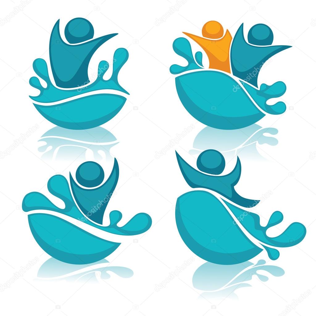 Vector collection of aqua park and swimming actions logo, emblem and symbols