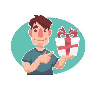 komik karikatür adam hediye kutusu