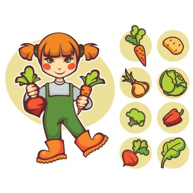 little farm girl and doodle vegetables images clipart