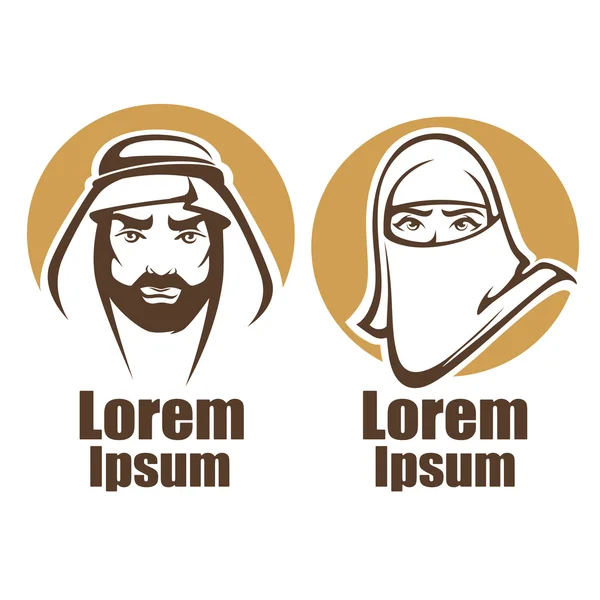 イスラム教徒の顔をベクトル、ベクトルのロゴとエンブレム コレクション — ストックベクタ