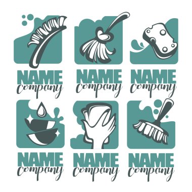 cleaning, washing, sweeping and chamberwork, vector emblem, logo clipart