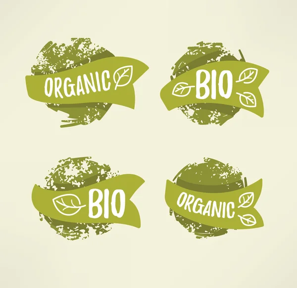 Bio and organic stickers, labels and badges, handdrawn style — Stock Vector