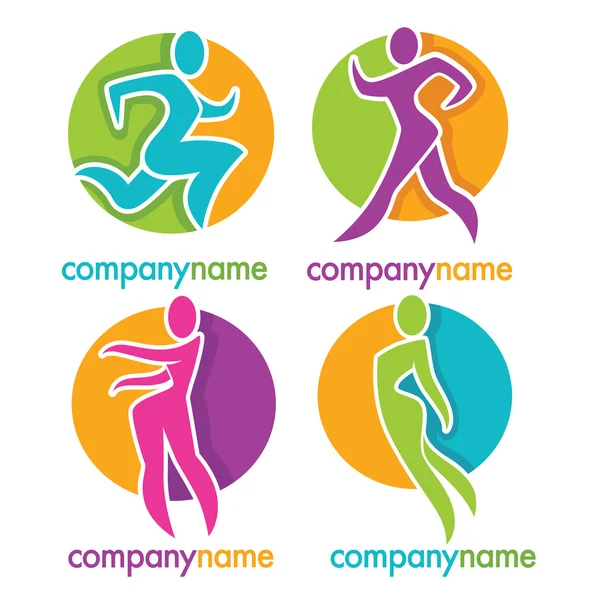 Femme fitness, course, jogging, emblème, collection d'autocollants et logo — Image vectorielle