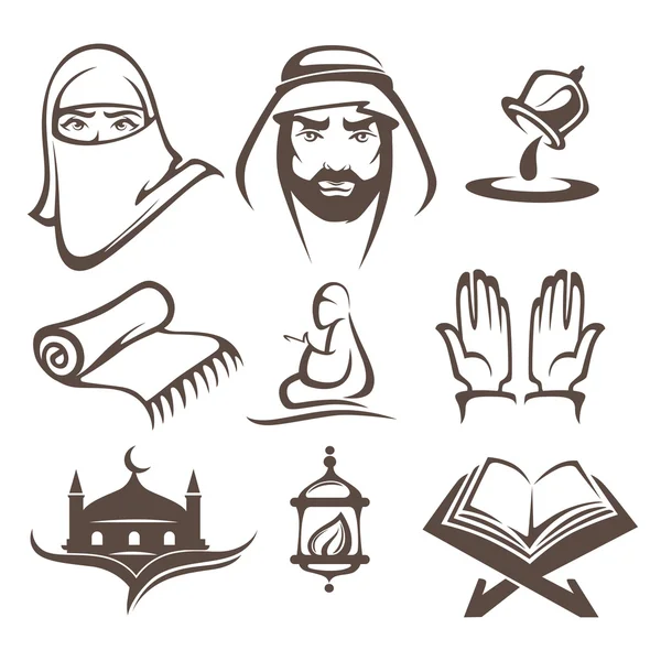 Islam icons symbols and logo, vector collection — Stock Vector
