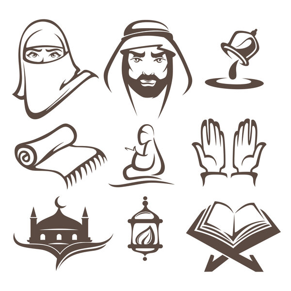 islam icons symbols and logo, vector collection